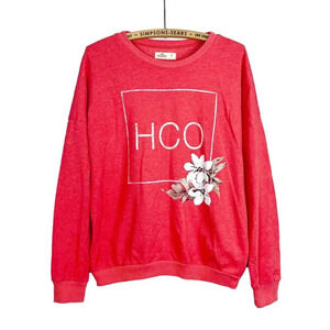 Hollister Womens Small  Crew Neck Sweater Red Floral HCO Logo